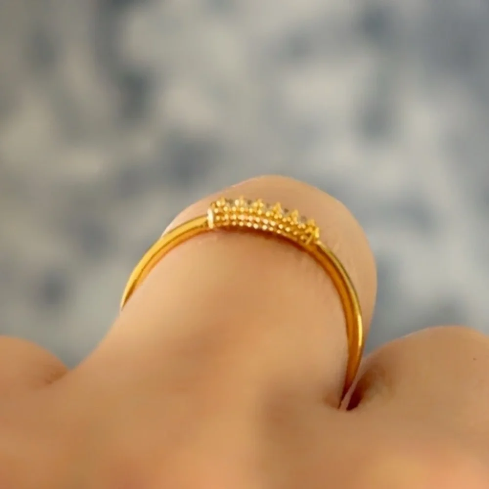 Elegant 14k Gold Vermeil Ring with Crystal Accents Dainty Stackable Ring